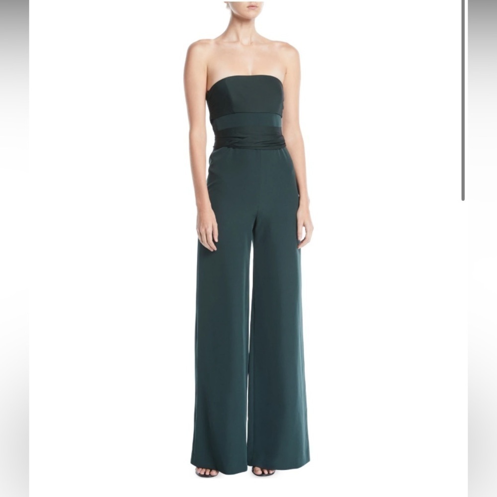 Milly Brooke Strapless Sash-Waist Wide-Leg Italian-Cady Jumpsuit 20684
